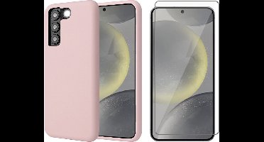 Hoesje geschikt voor Samsung Galaxy S24 - Screenprotector Glas - Mat Back Case Roze