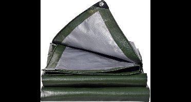 4 x 4 m afdekzeil, geweven zeil, 180 g/m², groen/zilver, waterdicht, vrachtwagenzeil met oogjes, beschermzeil, bootzeil, zwembadafdekking, trampoline, dakzeil, scheurvast, schimmelbestendig