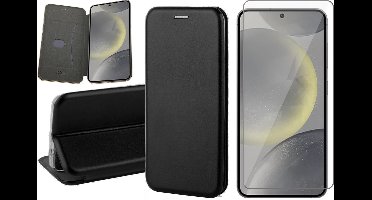 Hoesje geschikt voor Samsung Galaxy S24 - Screenprotector Glas - Wallet Book Case Zwart