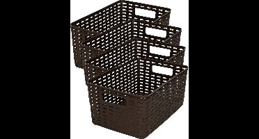 Plasticforte Opbergmand - 4x - Kastmand - rotan kunststof - donkerbruin - 6 Liter - 19 x 29 x 13 cm