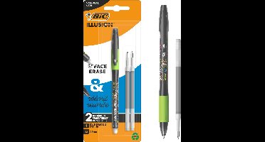 BIC Illusion Uitwisbare Balpen - Zwarte pen met 2 Navullingen - Medium Punt 0,7 mm - 1 Stuk