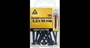 Deltafix spaanplaatschroeven 4,0 x 50 mm - zwart verzinkt - cilinderkop - Torx - 15 stuks