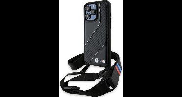 BMW M-Line Carbon Stripe Back Cover met Strap - Geschikt voor Apple iPhone 15 Pro (6.1") - Zwart