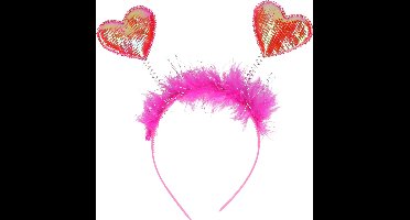 Atosa Verkleed diadeem Roze Valentijn hartjes - dames - met glitters - Vrijgezellenfeest