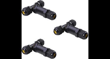 Waterdichte connector kabelverbinder voor 3 kabels - Voordeelset van 3 stuks - T-stuk - IP68 - 3-aderige aansluiting aan alle kanten - Zwart