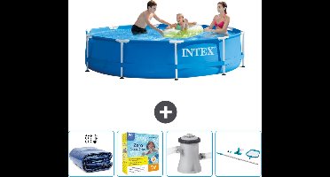 Intex Rond Frame Zwembad - 305 x 76 cm - Blauw - Inclusief Solarzeil - Onderhoudspakket - Zwembadfilterpomp - Schoonmaakset