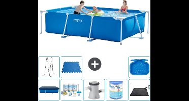 Intex Rechthoekig Frame Zwembad - 300 x 200 x 75 cm - Blauw - Inclusief Afdekzeil - Onderhoudspakket - Zwembadfilterpomp - Filter - Solar Mat - Ladder - Voetenbad - Vloertegels