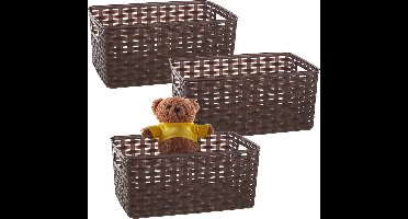 Plasticforte Opbergmand - 3x - Kastmand - rotan kunststof - choco bruin - 6 Liter - 19 x 29 x 13 cm