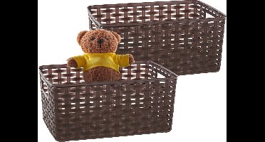 Plasticforte Opbergmand - 4x - Kastmand - rotan kunststof - choco bruin - 6 Liter - 19 x 29 x 13 cm