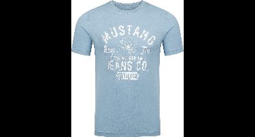 Mustang Heren T-Shirt Basic Print Tee regular fit Blauw L Ronde Hals Volwassenen Opdruk Print Shirts