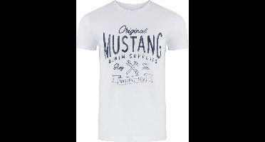 Mustang Heren T-Shirt Basic Print Tee regular fit Wit XXL Ronde Hals Volwassenen Opdruk Print Shirts