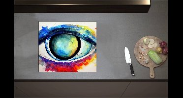 Inductieplaat Beschermer - Abstract Schilderij van Kleurrijk Oog - 57x50 cm - 2 mm Dik - Inductie Beschermer - Bescherming Inductiekookplaat - Kookplaat Beschermer van Wit Vinyl