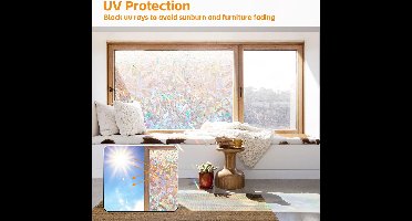 Raamfolie Window Privacy Film 60 x 220 cm, Zelfklevende Vensterfolie met Statische Hechting, 3D Regenboog Decoratieve Folie voor Kantoor Thuis Keuken