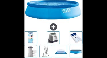 Intex Rond Opblaasbaar Easy Set Zwembad - 457 x 107 cm - Blauw - Inclusief Pomp - Ladder - Grondzeil - Afdekzeil Filter - Zoutwatersysteem - Zwembadzout