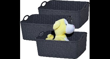 Plasticforte opbergmandje/kastmandje - 3x - 11 liter - zwart - kunststof - 35 x 28 x 16 cm - nestbaar