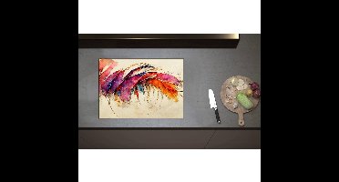 Inductieplaat Beschermer - Aquarel Tekening van Rij Kleurrijke Dierenveren - 70x50 cm - 2 mm Dik - Inductie Beschermer - Bescherming Inductiekookplaat - Kookplaat Beschermer van Zwart Vinyl