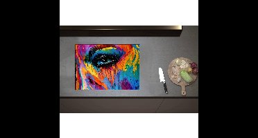 Inductieplaat Beschermer - Acrylverf Schilderij van Deel van Regenboogkleurig Gezicht - 70x50 cm - 2 mm Dik - Inductie Beschermer - Bescherming Inductiekookplaat - Kookplaat Beschermer van Zwart Vinyl