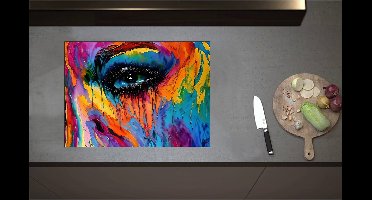Inductieplaat Beschermer - Acrylverf Schilderij van Deel van Regenboogkleurig Gezicht - 70x51 cm - 2 mm Dik - Inductie Beschermer - Bescherming Inductiekookplaat - Kookplaat Beschermer van Zwart Vinyl