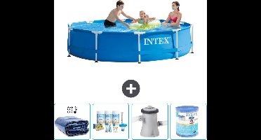 Intex Rond Frame Zwembad - 305 x 76 cm - Blauw - Inclusief Solarzeil - Onderhoudspakket - Zwembadfilterpomp - Filter