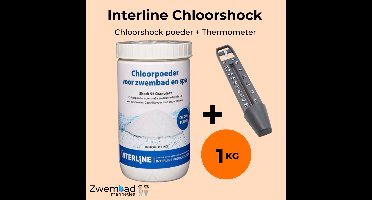 Interline Chloorshock zwembad - Chloorshock voor zwembad - Chloorgranulaat - Chloorpoeder verpakking van 1kg - Snelwerkend chloorpoeder - Gratis thermometer - Inclusief doseerschema