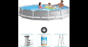 Intex Rond Prism Frame Zwembad - 366 x 76 cm - Grijs - Inclusief Zwembadfilterpomp - Chloor - Ladder