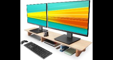 Grote monitorstandaard voor computerschermen - houten riser met kurkblokken voor laptops en pc's - organizer voor kantoor en thuis Desk Organizer