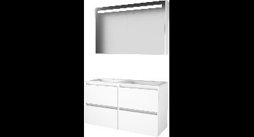 Basic Premium 46 badmeubelset met spiegelkast met geïntegreerde LED verlichting, greeploze wastafelonderkast met 4 lades en acryl wastafel met 2