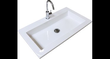 Basic Comfort 46 badmeubelset met spiegelkast, greeploze wastafelonderkast met 2 lades en acryl wastafel met 1 kraangat 100 x 46 cm, whisky oak