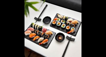 MikaMax Sushi Set - Voor 2 personen - Incl. sushi stokjes & borden - Geniet van authentieke sushi-ervaring - Zwart - Sushi accessoires - Sushi servies - Chopsticks - Eetstokjes