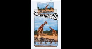 Safari Dekbedovertrek Giraffe & Zebra 140 x 200 cm 70 x 90 cm - Katoen