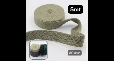 5 Meter ZACHTE ZWARE TASSENBAND, Breedte 30MM, Kleur KAKI 103