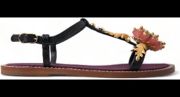 Floral embellished sandals model LA10367 Wo - Black Flat Shoes