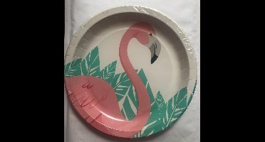 Kartonnen Bordjes flamingo 23 cm 8 st - Wegwerp borden - Feest/verjaardag/BBQ borden