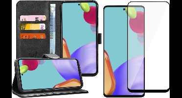 Hoesje geschikt voor Samsung Galaxy A52s - Full Screenprotector - Book Case Kunstleer Wallet - Zwart