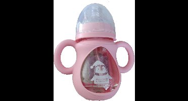 Roze Babyflesje, pink baby bottle, Baby voeding, Baby glas fles, baby, baby flessen, Anti-colic glas flesje, baby bottle 150ml, zuigfles  Anti-koliek.