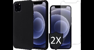 Hoesje geschikt voor iPhone 13 Pro - Fluweelzachte Backcover met 2x Screenprotector - Zwart