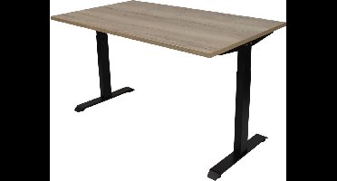 OrangeLabel Desk met zwart onderstel en blad Natuur Eik in de maat 120x80. Instelbaar van 62-84cm