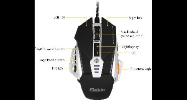 Elekin - Gaming Muis - USB - Bedraad - Ergonomisch - Instelbare Dpi