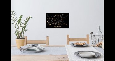 Muurstickers - Sticker Folie - Kaart - Amsterdam - Goud - Zwart - 30x20 cm - Plakfolie - Muurstickers Kinderkamer - Zelfklevend Behang - Zelfklevend behangpapier - Stickerfolie