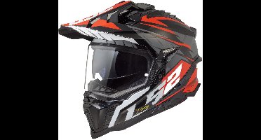 LS2 MX701 Explorer Spire Zwart Titanium Red-06 Adventure Helm - Maat XS - Helm