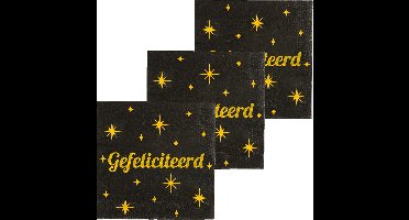 Paperdreams Verjaardag feest servetten - Gefeliciteerd - 48x stuks - zwart/goud - 33 x 33 cm