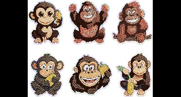 Magneetjes set van 6 - TERC002 - Aapjes - diamond painting - compleet pakket - Diamond painting by Wietske