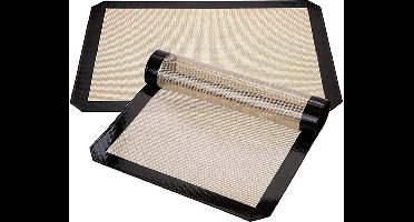 New Age Devi - Set van 2 siliconen bakmatten - Incl deegschraper - Deegmat - Ovenmat - Patisseriemat - 30x40cm - Onderhoudsvriendelijk - Herbruikbaar - Hittebestendig tot 250C - Beigezwarte rand - Vaatwasbestendig