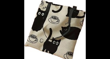 S&E - Schoudertas met Kattenprint - Grote Capaciteit en Herbruikbaar - Ideaal voor Winkelen en Reizen - Schattig