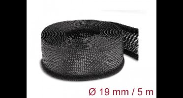 Gevlochten sleeving met haak-en-lus bevestigingsmiddel 5 m x 19 mm zwart