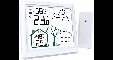 ApexArte® Weerstation Binnen en Buiten - Weerstation Draadloos Binnen Buiten - Weerstation met Buitensensor - Wit