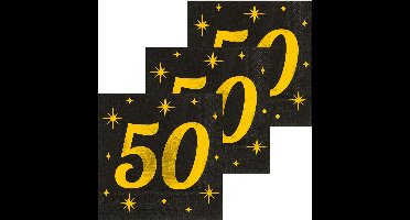 Paperdreams Verjaardag of Abraham/Sarah-feest servetten - leeftijd 50 jaar - 48x stuks - zwart/goud - 33 x 33 cm