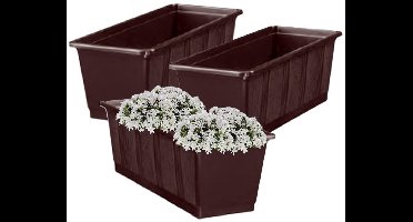Geli Plantenbak kunststof - 3x - donkerbruin - rechthoekig - 40 x 18 x 15 cm - balkonbak/bloembak