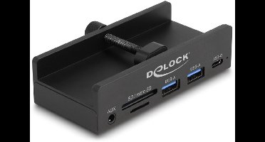 Delock External USB 5 Gbps 3 Port Hub 2 x USB Type-A, 1 x USB Type-C™ and 2 Slot Card Reader with Locking Screw