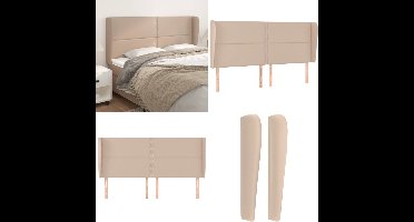 vidaXL Hoofdbord met randen 183x23x118/128cm kunstleer cappuccinokleur - Hoofdbord - Hoofdborden - Hoofdeinde - Houten Hoofdbord